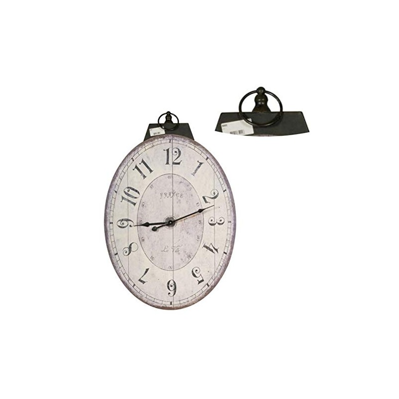 Benjara Distressed Oval Shape Wooden Wall Clock with Ring Hanger,