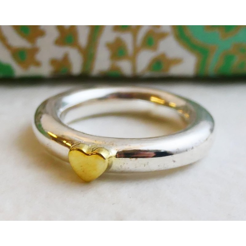 Sterling Silver 925 Mixed Metal Band with Gold Plated Heart