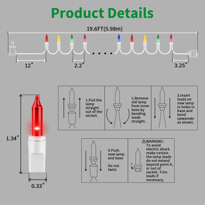 LAMPHOME Easter String Lights, 20FT 100 Count Incandescent Connectable Mini