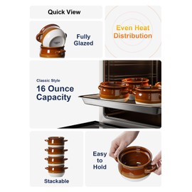 LE TAUCI French Onion Soup Bowls with Handles, 16 Oz Ceramic French Onion Soup Crocks Oven Safe Serving Bowls for Soup, Chili, Beef Stew, Cereal, Pot Pies, Set of 4