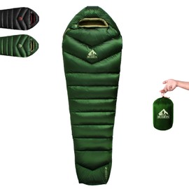 BUERTS Down Sleeping Bag, 620FP, Small Pack Size, Ultralight Sleeping Bag for 3 Seasons, Suitable for Hiking and Camping of Adults and Teenagers, Only 750 g (Green 13 °C)