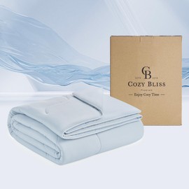 Cozy Bliss Lightweight Natural Cooling Comforter Twin Size, Q-Max 0.4 Soft Breathable Cooling Blanket, Silky Smooth Summer Comforter for Hot Sleepers and Night Sweats, Cool Blue