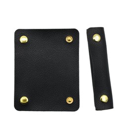 AUXBC PU Leather Luggage Handle Wraps, Travel Bag Handle Cover, Wallet Handle Protectors, Soft Purse Strap Cover Pad with Brass Clasps, Black, 2Pcs