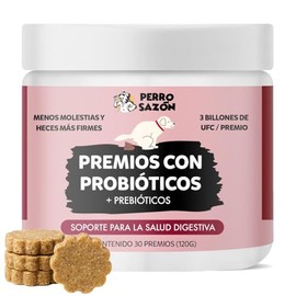 Formula Avanzada de Probióticos para Perros, ayudan a la Salud intestinal, la diarrea Ocasional, la Salud digestiva y Las alergias estacionales. 30 premios Suaves de Avena y linaza.