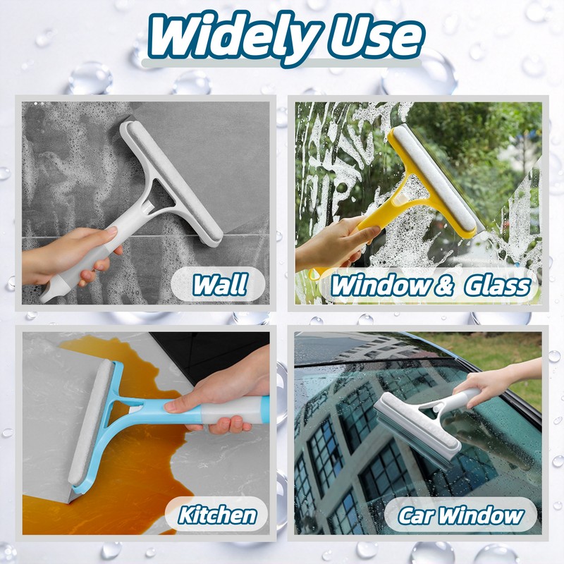 3-in-1 Window Cleaning Squeegee with Built-In Spray Bottle, Dual-Sided Sponge