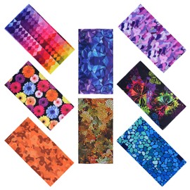 SMEHCF 8 Multipurpose Bandanas for Women Men Headband Balaclava Hair Head Scarf Face Half Airsoft Paintball Mask Neck Gaiters Breathable Reusable Washable Camo Raindrop Rainbow Hive Daisy Butterfly