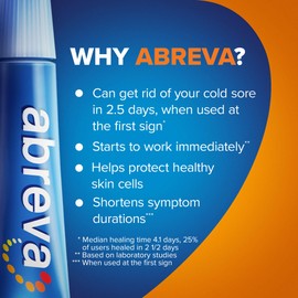 Abreva 10 Percent Docosanol Cold Sore Treatment, Treats Your Fever Blister in 2.5 Days - 0.07 oz Tube x 2