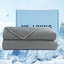 VK·LIVING Cooling Comforter Queen Size, Q-Max>0.55, Outlast® Tech Double Sided Cooling Blanket for Hot Sleepers, Breathable Summer Quilt, Lightweight Soft Cool Duvet, Grey, 90x90 Inches