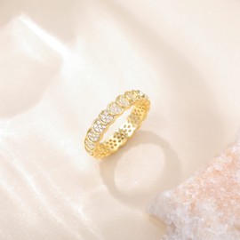 SHINYSO 14K Gold Plated Wedding Bands for Women Cubic Zirconia Round Eternity Engagement Promise Rings for Her Size 5