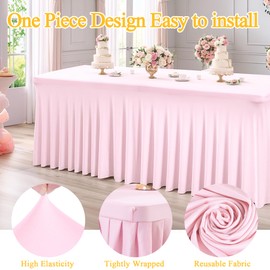 2 Packs Baby Pink Spandex Table Clothes for 8 Foot Rectangle Table, Spandex Table Covers 8FT Stretch Table Skirts Rectangle Tables Wrinkle Free Fitted Table Cover for Event, Wedding, Banquet & Parties