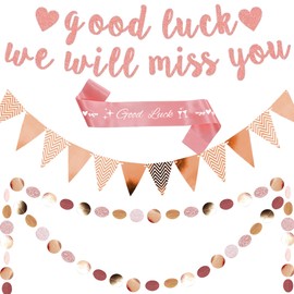 We Will Miss You Banner - Rose Gold Retirement Decorations Set With Glitter Triangle Bunting, Good Luck Graduation Garland Banners for Leaving Farewell Party Supplies
