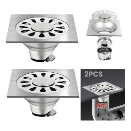 2pzs Coladera Para Baño Drenaje De Piso Acero Inox 10*10cm