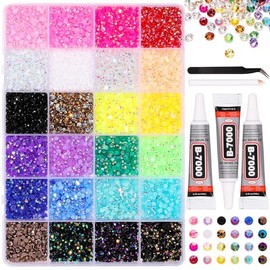 AICase Bedazzling Kit,Rhinestones for Bedazzling, Kpop Toys Multicolor 3mm Flatback Gems for Crafting,Bedazzled Kit with B7000 Glue for Clothing Shoes Nail Book Diamond Art Crafting Makeup (24 Colors)