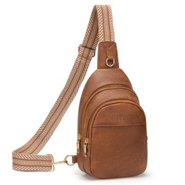 Viverte Crossbody Bags for Women Small Leather Sling Bag Fanny Packs Cross Body Chest Bag for Woman (Brown)