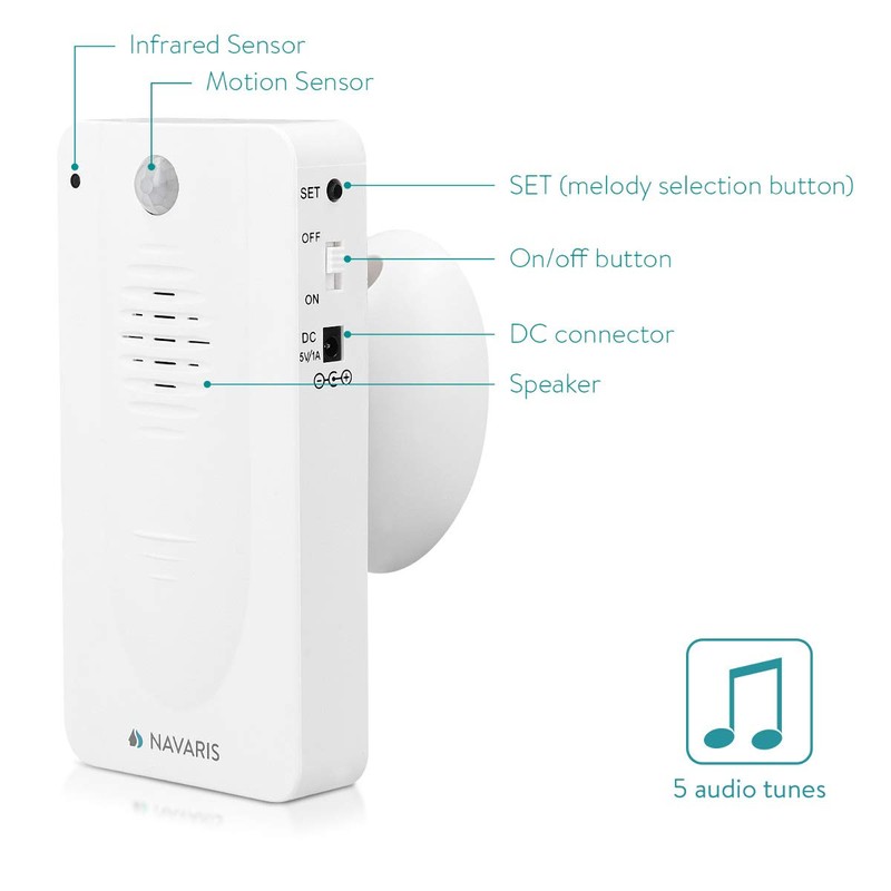 Navaris Doorbell with Motion Sensor Set - Includes Remote Control