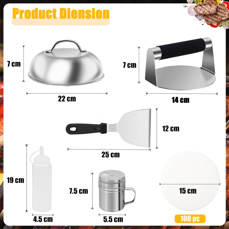 Qcdou Burger Press Kit, Smash Burger Press, 6PCS Flat Top