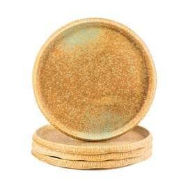 Henten Home Ceramic Dinner Plates Set, 9.5 Inch Fall Dish Set, Porcelain Fluted Plates Set of 4,Rustic Style Plates for Kitchen, Salad, Steak, Pasta, Dishwasher & Microwave Safe