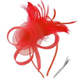 AQOKKA Women Fascinators Hats Flower Fascinators with Headband and Clip Tea Party Headwear for Women and Girls Red