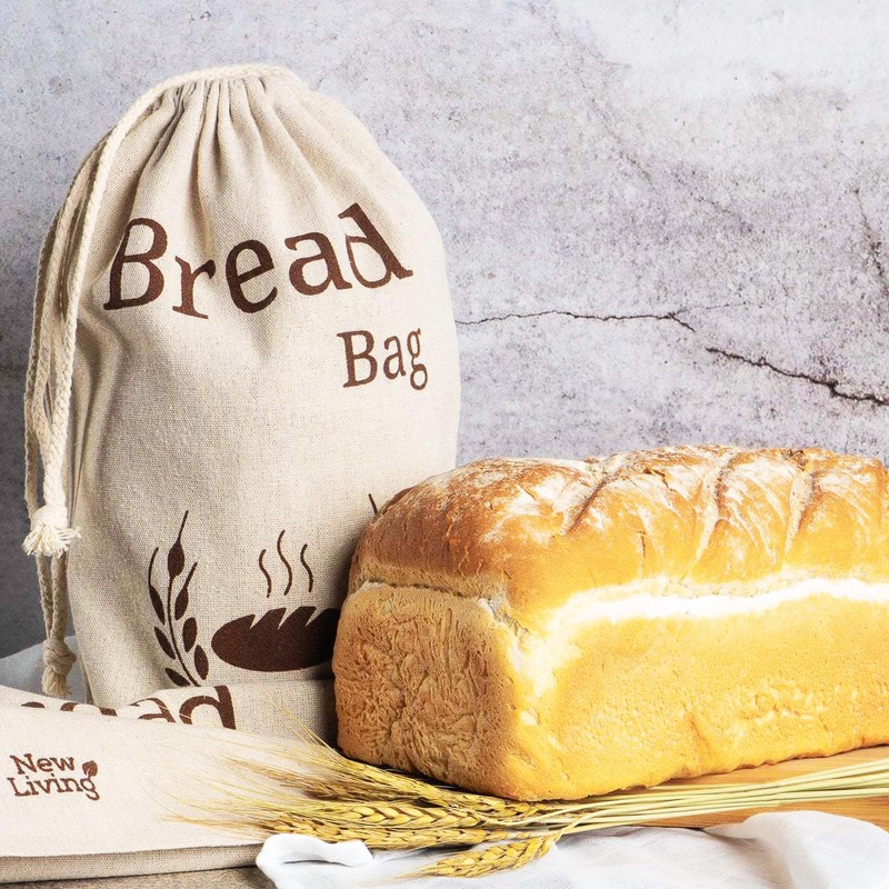 2 Piece Bread Bags, Drawstring Bags, Food Storage Bags, Portable