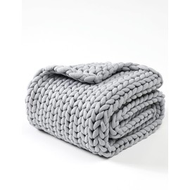 YnM Chunky Throw Blanket, Medium-Weight, Hand Knitted, Skin Friendly, Ventilated and Breathable, Machine Washable, Home Décor Piece for Couch, Sofa and Bed (Lunar Grey, 40x50 Inch)