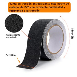 AFPYC Cinta Antideslizante, Tira Antideslizante 5CM×15M, 80 Granos Cinta de Tracción Antideslizante Profesional PVC para Embarcaciones, Escaleras, Entradas de Ascensores, Cocinas, Embarca Rampas etc.
