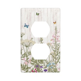 Brinkaloo Wildflower Floral Butterfly Duplex Outlet Covers Spring Flowers Light Switch Covers Decorative Vintage Country Receptacle Wall Plate Electrical for Farmhouse Bedroom Kitchen Accessories