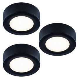 LUMILAND Wired LED Puck Lights 120V (2.7Wx3) Plug-in Lighting Warm White, LED Cabinet Light for Kitchen Can Be Surface Mount or Recess Mount, Black