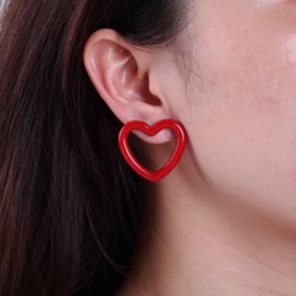 Inateannal Hollow Love Heart Earrings Red Acrylic Heart Earrings Love Heart Stud Earrings Vintage Heart Earrings Minimalist Heart Small Earrings Jewellery for Women Girls, Zinc