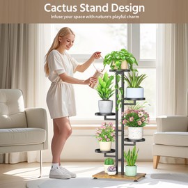 LASZOLA Black Tall 5 Tier 7 Pot Plant Stand Indoor Heavy Duty Metal Rack, Vertical Multi Level Planter Holder, Sturdy Cat Proof, Decorate for Cactus Fern Orchid, House Bathroom Office Living Room