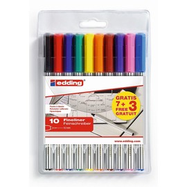 Edding 89 Office Fine Liner – 7 + 3 Free Pack of 10 – 0.3 mm Line – for Precise Writing and Drawing School, Office, Home Office