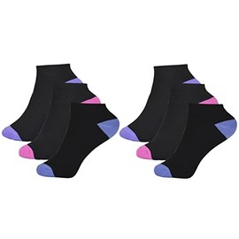 Thingimijigs 6 Pairs Ladies Trainer Liner Ankle Socks with Multicolour Toes & Heels - Black