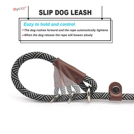 Mycicy Durable Rope Slip Lead Dog Leash, 1/2" and 1/4" 5ft No Pull Slip-on Training Leash for Large and Medium Small Dogs, No Collar Needed Comfortable Padded Handle Leash