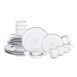 HomeVss, Stoneware French Countryside 20pc Dinnerware Set, Speckled and Antique Grey