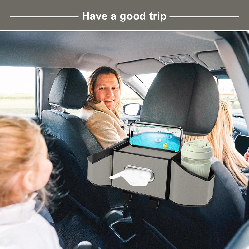 Hiitytin 7-In-1 Car Seat Back Organizer with 3.74” Cup Holders,