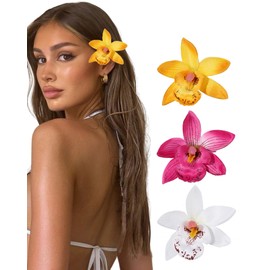 WELROG 3 Pieces Hawaiian Flower Hair Clips for Women - Artificial Tropical Flower Hair Pin Orchid Beach Party Wedding