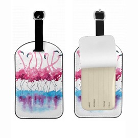 Zoczos Watercolor Flamingos Luggage Tag with Full Privacy Cover Pink Birds Brush Stroke Tropical Exotic Stain Travel Accessories Tags with Name ID Labels for Suitcases Women Men, 1 Pack