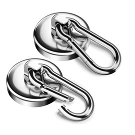 GodtKowty 2 Pack Large Magnetic Hooks, 45.5 KG(100 LBS) Super Strong Neodymium Magnets Super Strong Neodymium Magnets, for Indoor/Outdoor Use - 32mm Diameter