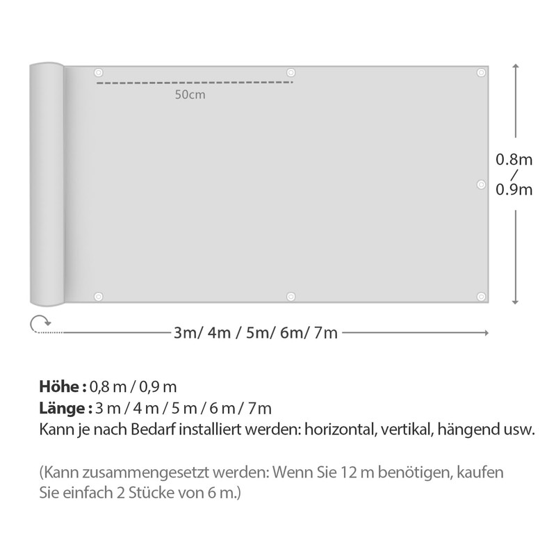 Sekey Balcony Privacy Screen, Balcony Cover, 80 x 500 cm,