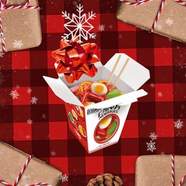 Raindrops Gummy Candy Noodles Takeout Box with 6 Kinds of Candies - Yummy Shrimp, Egg, Vegetables and Toppings Made from Gummies, Ropes and Marshmallows - Fun and Unique Candy Gifts (1 Box)