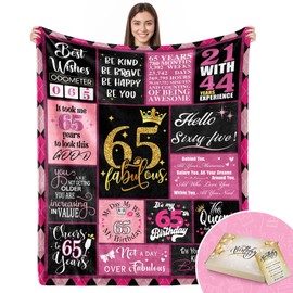 Yomaisky 65th Birthday Gifts for Women 65th Birthday Decorations for Women Gifts for 65th Birthday Happy 65th Birthday Gifts Best 65th Birthday Gift Ideas for Wife Mom Sister Blanket 60x50 Inch(Pink)