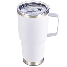 Cool Yoleb 30 oz Tumbler with Handle and Lid, Stainless Steel Tumblers Double Wall Vacuum Insulated Travel Mug Leak Proof Cup Keep Drinks Cold and Hot White, 1 Pack