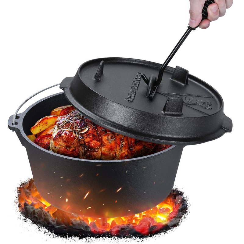 LIFERUN Dutch Oven Pot with Lid, 9.7 Quart Cast Iron