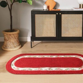 Nice Rose Flower Area Rugs Super Soft Bathroom Rugs Bath Mat Shower Mat Door Mat Kitchen Mat Rugs Kitchen Rug Non Slip Bath Rugs for Bath Tub Shower 17.71x49.21 Inch Red