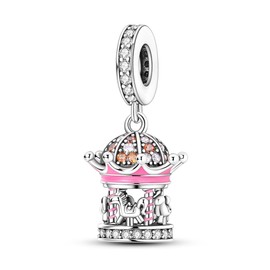 Hapour Carousel Horse Charm for Bracelet Necklaces, 925 Sterling Silver Travel Charms with Tiny Gem Stones, Dangle Pendants Beads Gift for Woman