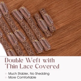 Elailite Clip in Hair Extensions Real Human Hair, Remy Hairpieces for Women, 7PCS Lace Weft Full Head, 20 Inch 120g Dark Auburn Copper Red