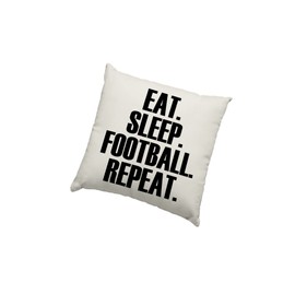 Football Cushion Cover - Eat Sleep Football Repeat Scatter Cushion Home Accessory Pillow Bedroom Footie Team Training Mad - Natural Canvas 40x40cm