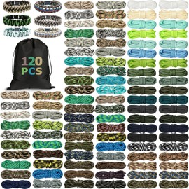 Riakrum 120 Pcs Paracord 550 10 Feet Paracord Cord Parachute Paracord Rope Multifunction DIY Paracord Bracelets Making Kit with Drawstring Bag for Making Lanyard Dog Collar Gift(Classic Colors)