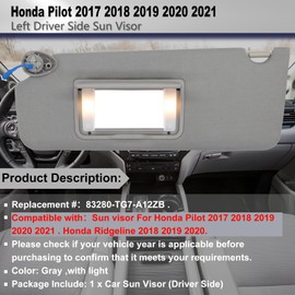 CRAZYPARTS Driver Left Side Sun Visor Compatible with Honda Pilot 2017-2021 Honda Ridgeline 2018-2020 Replacement Sun Shade # 83280-TG7-A12ZB (Gray)