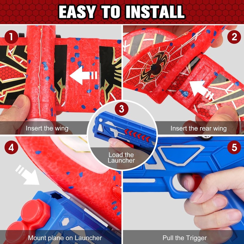 Foam Glider Launcher Toy, Kids Outdoor Flying Airplane Set, 13.2''