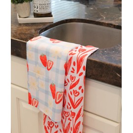 Desert Aqua 2 Pack || Not Your Ordinary Kitchen Towels || Dish Towels || Tea Towels || Waffle Weave Microfiber || Designer Prints || Highly Absorbent || Hanging Hook (Strawberry)